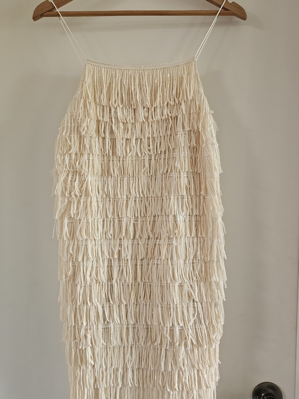 H&M Cream Fringe Midi Dress with Spaghetti Straps